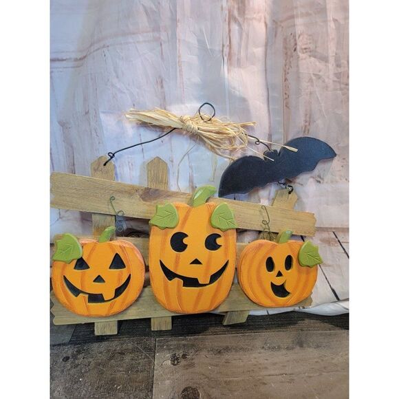 Welcome pumpkin patch Harvest Halloween wooden sign Decor bat - Picture 2 of 6